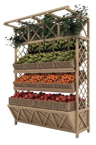 Стеллаж для овощей деревянный 1360х700х2230мм под корзины ЕвроМаркет