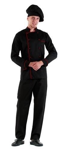 Куртка шеф-повара р-р 46 черная рукав длинный с манжетом отделка красный кант 00002 со156