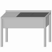 Стол производственный с двумя ваннами цельнотянутыми 1200*800*850 гл.300 мм с бортом