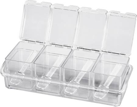 Контейнер для фруктов, специй пластик 4 ячейки прозрачный КНР Контейнер для фруктов, специй пластик 4 ячейки прозрачный КНР