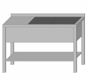 Стол производственный с полкой и двумя ваннами цельнотянутыми 1500*700*850 гл.300 мм с бортом Стол производственный с полкой и двумя ваннами цельнотянутыми 1500*700*850 гл.300 мм с бортом