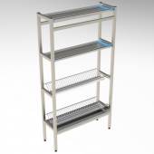 Стеллаж для сушки терелок и стаканов 4-х уровневый (2 Ст+2 Тар) 600*300*1700 (НЕРЖ)