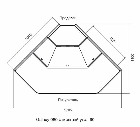 Витрина Dazzl Galaxy 080 Plug-in Открытый угол 90 вентилируемая среднетемпературная (без боковин)