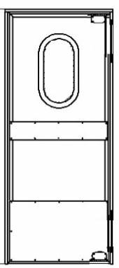 Маятниковая дверь одностворчатая МДО(ОН)-1237.2100 рама комбинированная, овальное окно,отбойники