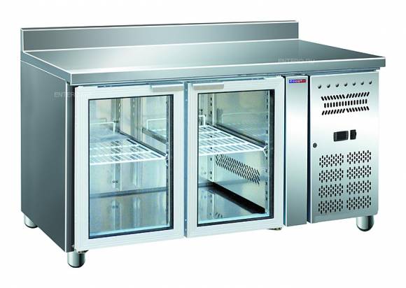 Стол холодильный 2-дверный COOLEQ GN2200TNG с бортом, стеклянные двери