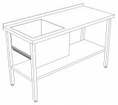 Стол производственный с полкой и ванной цельнотянутой 1200*700*850 гл.400 мм с бортом