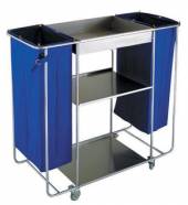 Тележка для горничных универсальная ТН1 ОЛДАК, нерж., усиленная, 3 полки, лоток, 2 мешка по 110л Тележка для горничных универсальная ТН1 ОЛДАК, нерж., усиленная, 3 полки, лоток, 2 мешка по 110л