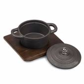 Кастрюля алюминиевая черная для подачи на деревянной подставке Proff Cuisine SG-69904 Кастрюля алюминиевая черная для подачи на деревянной подставке Proff Cuisine SG-69904
