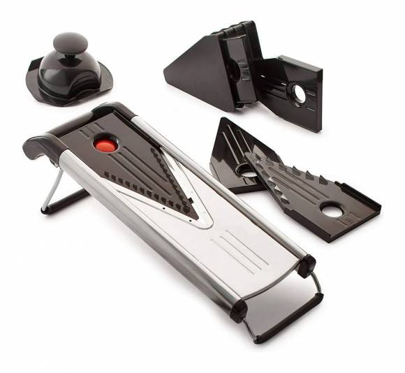 Овощерезка (мандолина) 42*13 см. с 5-ю насадками и толкателем, нерж. и пластик MGsteel