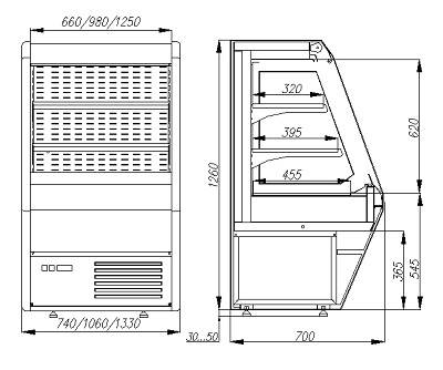 Стеллаж холодильный полувертикальный F13-07 VM 1,3-2 (Carboma 1260/700 ВХСп-1,3) динамика