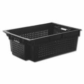 Ящик перфорированный 600х400х200мм конусный для овощей черный 40852. Ящик перфорированный 600х400х200мм конусный для овощей черный 40852.