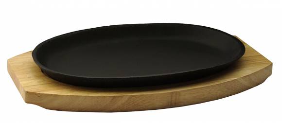 Сковорода чугун 240х140мм на деревянной подставке Luxstahl 